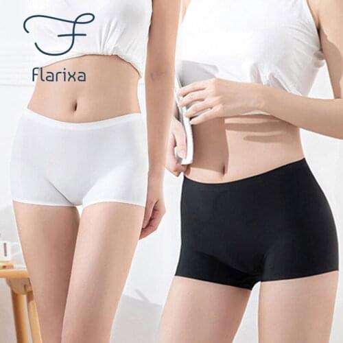 Flarixa Womens Underwear Seamless Panties Sexy Boxer Safety Shorts Anti Friction Leggings Large Size Mid Waist Ice Silk Briefs