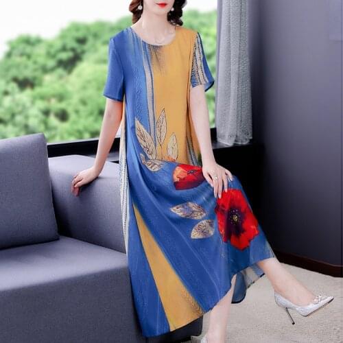 2021 Summer Floral Vintage Beach Dress Loose 4XL Plus Size Print Chiffon Casual Midi Dress Women Elegant Bodycon Party Vestidos