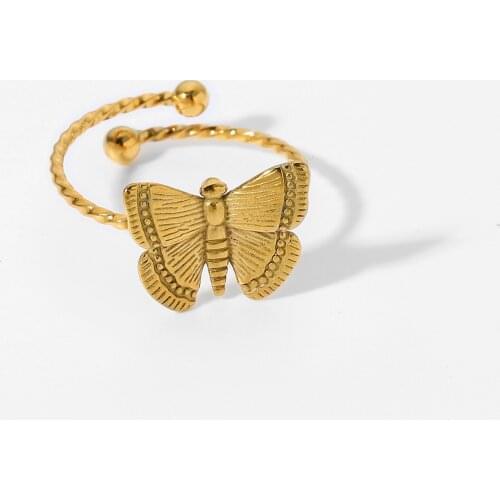 Vintage Butterfly Rings 18K Gold Plated Stainless Steel Rings For Women Adjustable Ring Jewelry Accessories