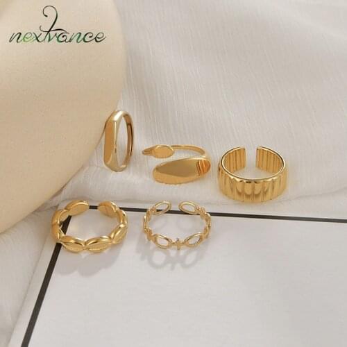 Nextvance Stainless Steel 14K Gold Rings Simplicity Elegant Womens Ring Couple Rings Girlfriend Lover Anniversary Jewelry Gift