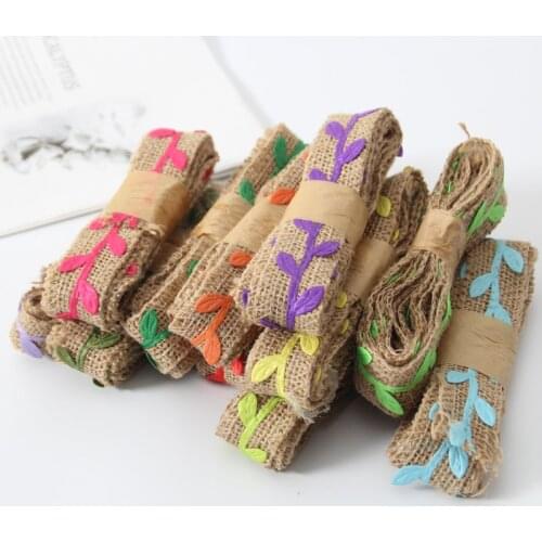 2pcs Colored Leaf Decoration Linen Webbing Linen Rolls Clothing Accessories Linen Rolls Christmas Decor Ribbons for Crafts