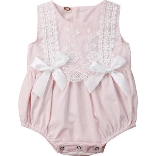 2019 Infant Newborn Baby Girls Clothing Lace Ruffles Rompers Jumpsuit Sleeveless Bow Sunsuit Summer Baby Girls Costume