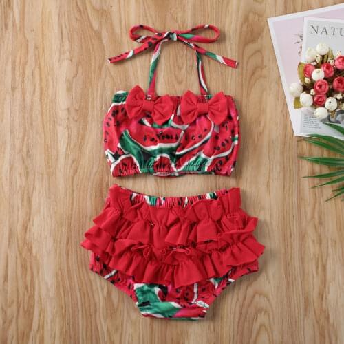 2021 New Toddler Girls Bikinis Set Summer Fruit Print Split Swimwear Kids Baby Girls Halter Two Piece Swimsuit Beachwear 6M-5T