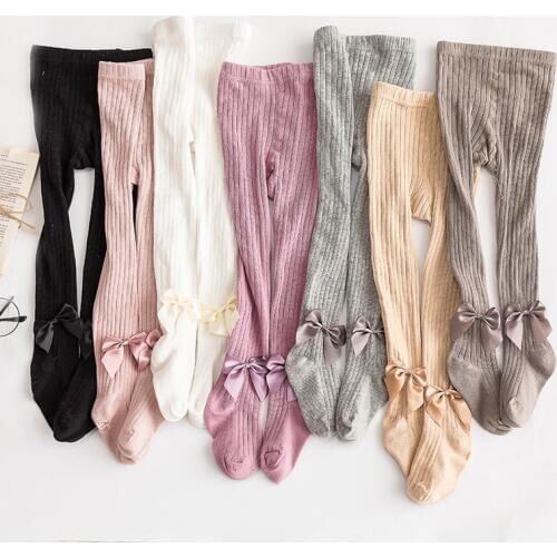 3psc/lot New Pure Cotton Big PP Baby Bottom Pantyhose Pure Colour Breathable Absorb Sweat Bowknot Decoration Beautiful Tights