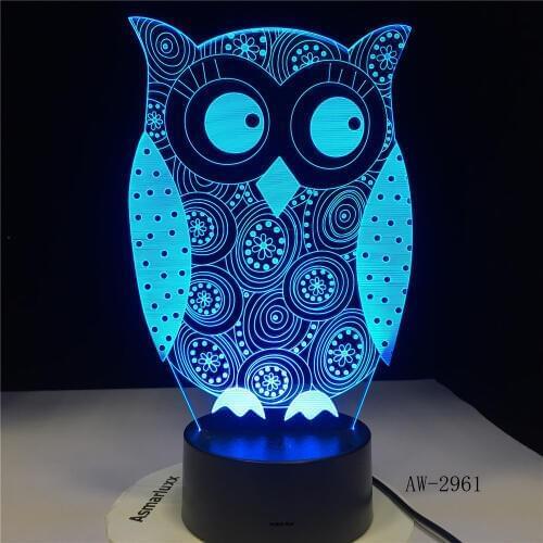Eye Peeking Owl 3D Night Light 7 Colors Change LED Desk Table Lamp Art Child Bedroom Sleeping Decor Holiday Party Gifts AW-2961