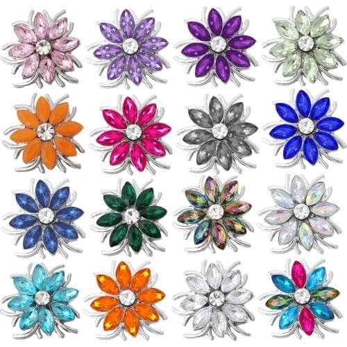 5pcs/lot New Snap Jewelry Rhinestone Flower 18mm Snap Buttons Fit 18mm Snap Bracelet Necklace Women Jewelry