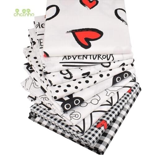 Black & White World,Printed Twill Cotton Fabric,Patchwork Clothes For DIY Sewing Quilting Baby&Childrens Material,9 Pcs 40x50cm