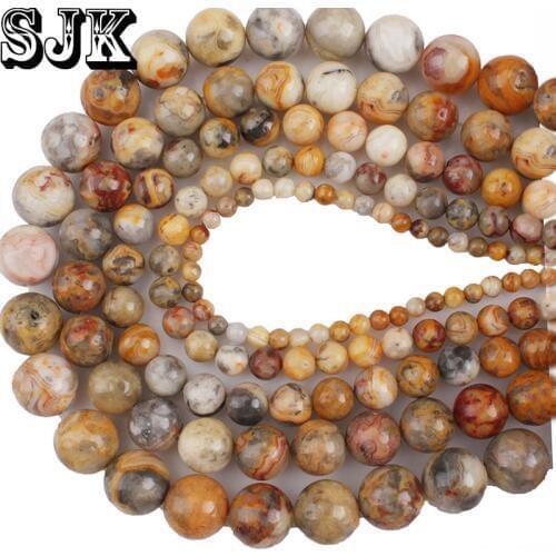 Free Shipping Natural Stone Yellow Crazy Lace Agates Round Loose Beads 4 6 8 10 12MM For Bracelets Necklaces Jewelry Making