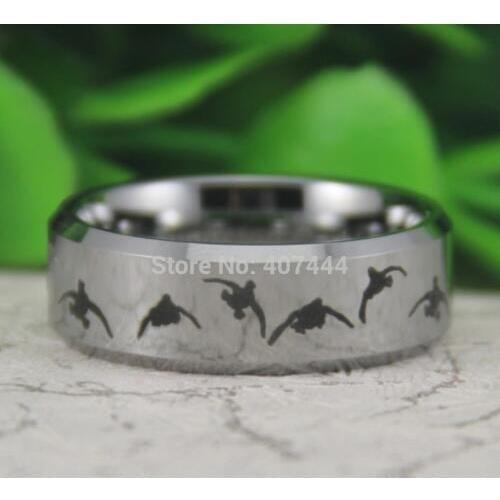 Free Shipping YGK JEWELRY Hot Sale 8MM Silver Beveld Duck Hunting Design The New Mens Tungsten Carbide Ring