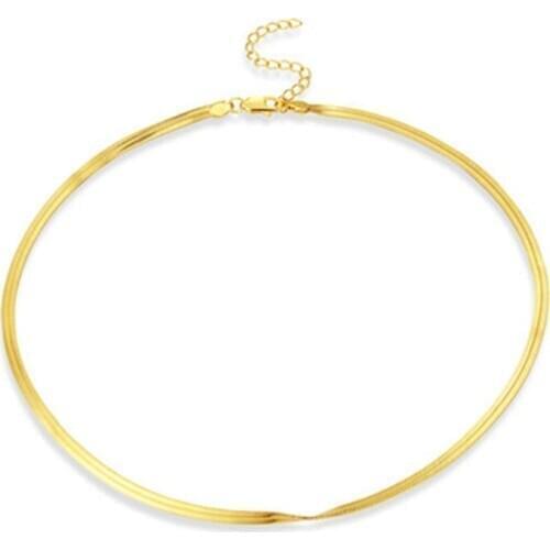 MADALENA SARARA AU750 Pure 18k Yellow Gold Snake Flat Thick Chain Necklace 37cm