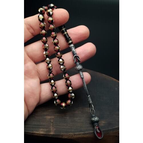 Beyazıt Rosary Red White Enamel Spiral Kuka Rosary Turkish handmade custom design Islamic prayer beads