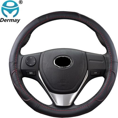 DERMAY 5 Colors Genuine Leather Steering Wheel Cover Head Layer Cow Skin Anti-slip for 37-38CM Auto Car Styling Steering-wheel