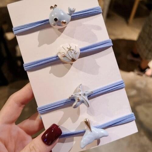 Baby Cute Little Whale Hair Ties Fresh Starfish Fish Tail Hair Ropes Small Rubber Bands Leather Cover Little Girls Headdress