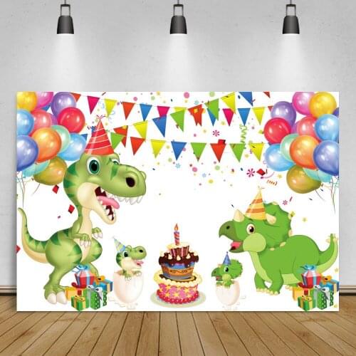 Baby Cartoon Jurassic Dinosaur Birthday Party Balloons Flag Cake Family Shoot Child Poster Photo Background Photography Backdrop
