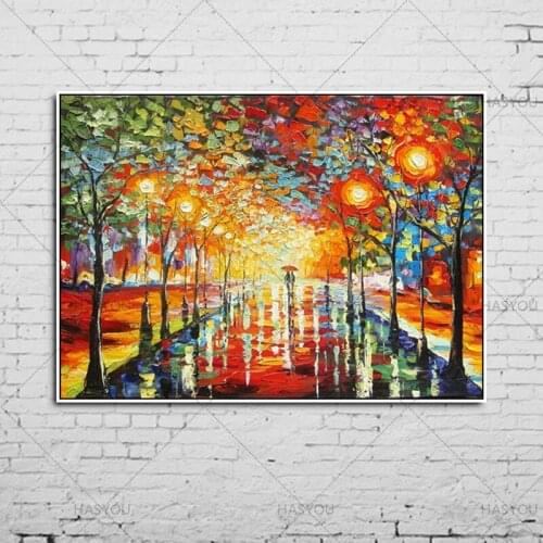 Skillful Night couple Modern Palette Knife Park Street Oil Painting On Canvas Art Pictures For living room Abstract Painting
