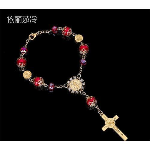 Catholic Bracelet Crystal Beads Crystal Bracelet Childrens Imitation Rose Communion Baby Baptism Bracelet Tianci Mini Rosary