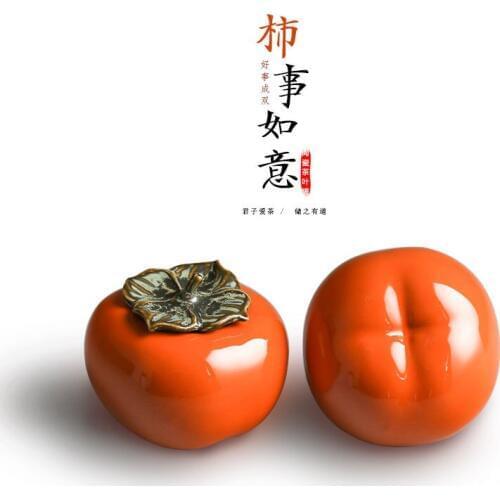Ceramic Tea Caddies Persimmon Tea Canisters Chinese Lung Fu Tea Accessories Tea Storage Box