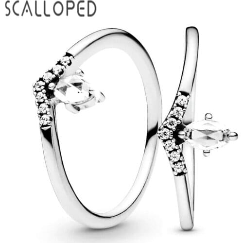 SCALLOPED Classic Wishbone Rings Sparkling Zircon Women Stacked Engagement Wedding Band Fine Jewelry Girlfriend Gifts