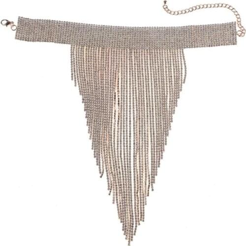 Fashion Boho Style Luxury Rhinestone Choker Triangle Tassel Necklace Chic Clothing Accessories Exquisite Neck Decoration E15E