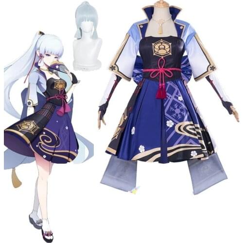 Game Genshin Impact Kamisato Ayaka Cosplay Costume Carnival Halloween Costumes Women Party Sexy Dress Uniform Outfit Shoes Wig