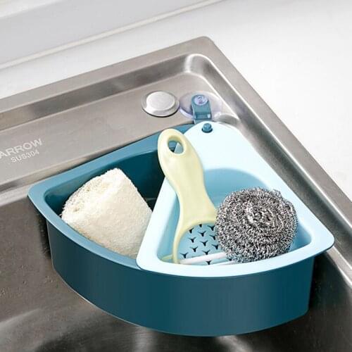 Kitchen Triangular Sink Strainer Drain Vegetable Fruit Drainer Basket Suction Cup Sponge Rack Storage ToolSink Filter Shelf new