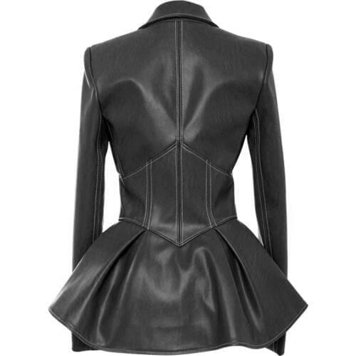 2019 Fall Winter Womens Faux Leather Jacket Yellow Green Black Long Leather Coat Slim Waist Gothic Biker Jacket Outwear