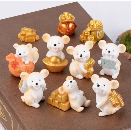 Mini Shengxiao Figurine Resin Decoration Crafts Ingot Gold Coin Lucky Rat Animal Moss Figurines Statue DIY Garden Table Ornament