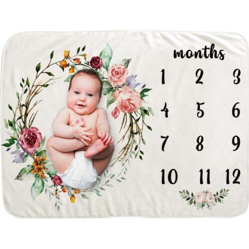 Baby Monthly Record Growth Milestone Blanket Newborn Photography Props Wreath Pattern Children Photo Creative Background
