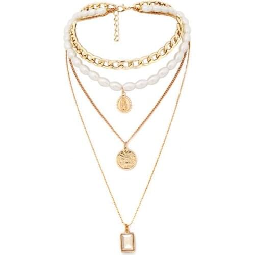 2021 Trendy Multilevel Coin Gem Sweater Chain Necklace Alloy Necklace Choker Necklace for Women Accessories Fashion Jewellery