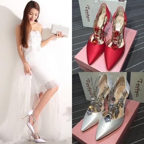 Fashion pointed shallow mouth stilettos female 2021 spring new bride bridesmaid wedding shoes banquet dress large size sandals
