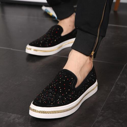 Imitation Diamond Fashion Mens Leather Casual Shoes Autumn Designer Sequin Shoe Breathable Slip-On Mocassin Homme Loafers K5-88