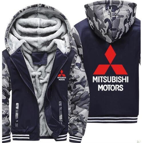 Hoodies Men Mitsubishi Car Logo Print Jacket Men Hoodies Winter Thicken Warm Fleece cotton Zipper Camouflage Raglan Mens Coat