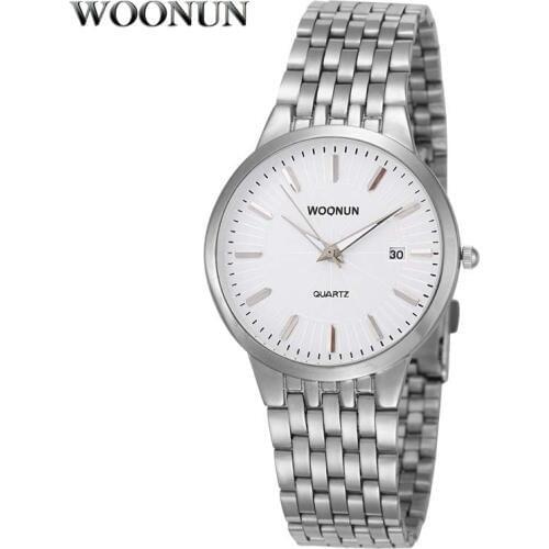 WOONUN Top Brand Luxury Watches Men Waterproof Shockproof Silver Steel Quartz Men Watches Ultra Thin Wrist Watches For Men
