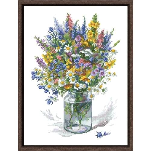 Bouquet with a jaundice cross stitch kits flower pattern design 18ct 14ct 11ct unprint canvas embroidery DIY needlework