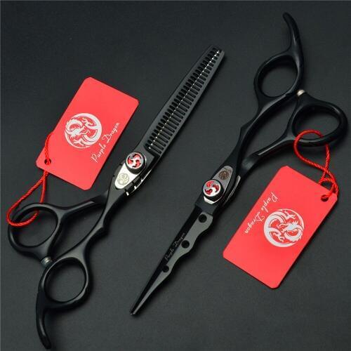 2Pcs 6'' JP 440C Black Professional Human Hair Scissors Hairdressing Cutting Shears + Thinning Scissors Hair Styling Tools Z1019