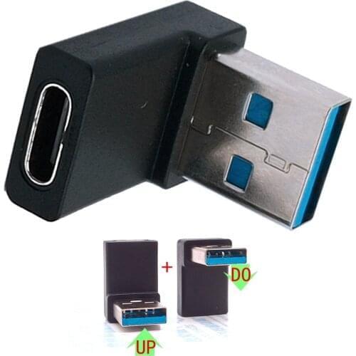 UP/DO 90 Degree USB 3.0 (Type-A) Male to USB 3.1 (Type-C) Adapter Female Connector Converter Right Angle USB C Adaptor