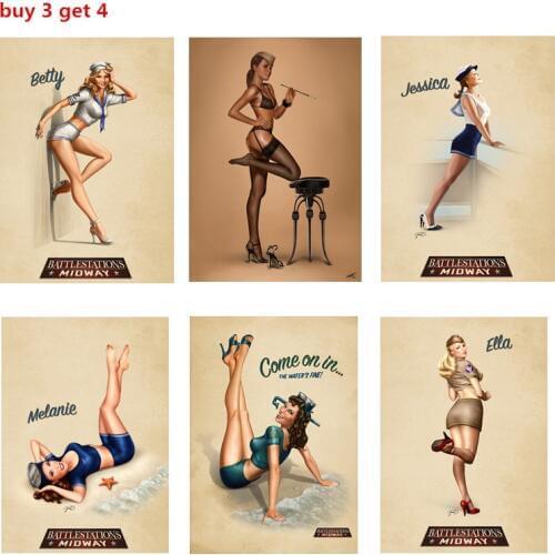World War II poster Soviet sexy girl home wall to decorate painting beauty kraft paper poster