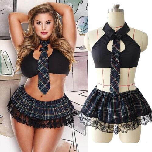 Porno Sexy Lingerie Women Uniform Costumes Scotland Student School Girl Cosplay Lingerie Sexy Hot Erotic Dress 5XL Plus Size