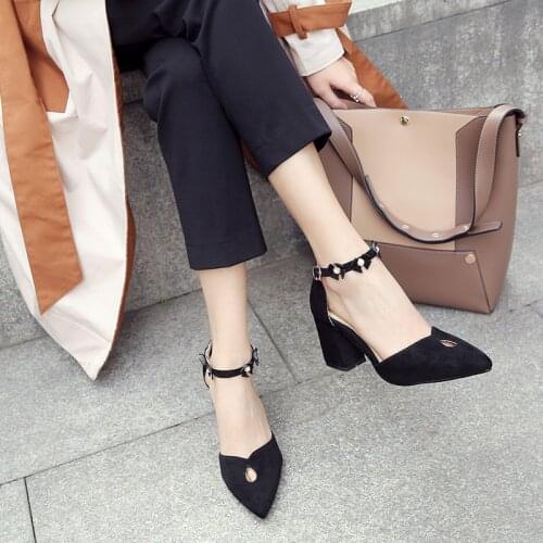 Baotou sandals womens thick heel high-heeled shoes suitable for women with high instep large size 40-43 fat feet and wide fee