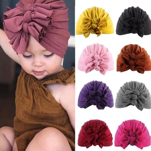 Newborn Cotton Baby Hat Kids Beanie Top Knot Bow Turban Cap for Children Infant Photography Props