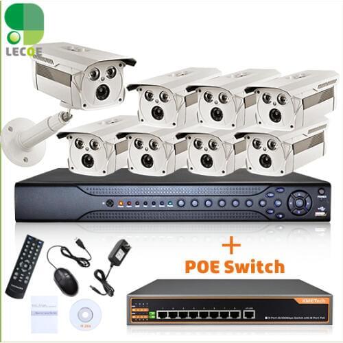 16CH 2 SATA NVR 8Pcs POE 1080x720P 1.0MP Cameras 8ch PoE Switch CCTV Security POE KIT Security System Night Vision