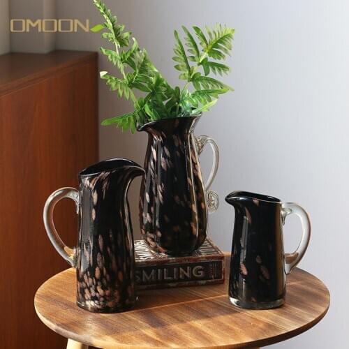 Retro Style CLASSIC Glass Vase Black Venus With Handle Blow Vase Wide Mouth Decoration Vase Wholesale