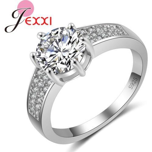 High Quality Brand Round Austrian Crystal Rings Women Fashion Silver Bands Jewelry Cubic Zirconia Engagement
