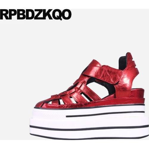 Gun color high heels women sandals round platform pumps gothic shoes strappy red strap top quality creepers gladiator summer