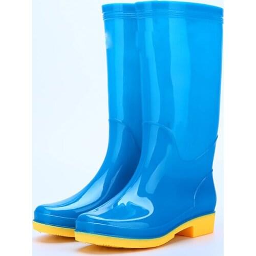 Comemore Rain Boots Womens High Tube Warmth Non-slip Wear-resistant Solid Color Rain Boots PVC Material Waterproof Water Shoes