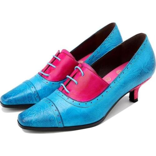 YourSeason Genuine Leather Ladies Pointed Toe Pumps Mixed Colors Fashion Handmade Women High Heels Vintage Shoes 2021