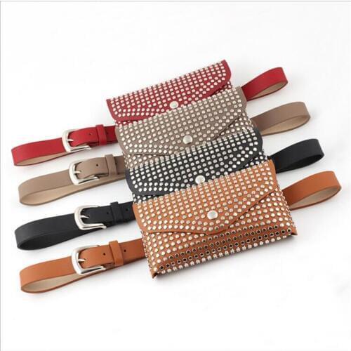 2018 New Punk Metal Pin Buckle Waist Pocket Pack Belt Bag Female Black Red Decorative Waistband Belts for Women Cinturon Mujer