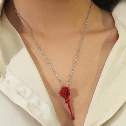 Bleeding Rose Flower Necklace Choker Vintage Red Black Flower Necklace For Women Jewelry Charms Necklaces & Pendants Colar J221