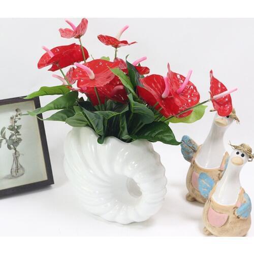 1Bunch Anthurium green potted anthurium flowers indoor green plants balcony office desktop artificial flowers bonsai