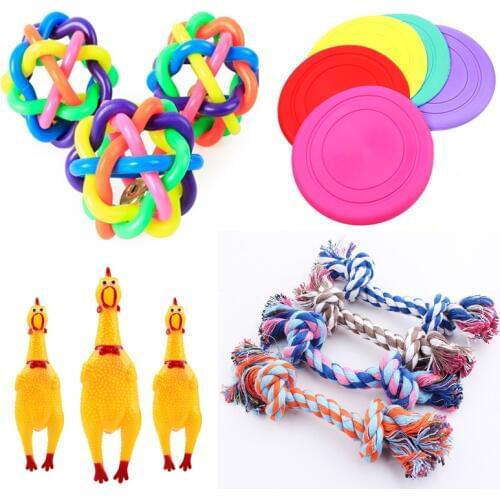 1 Piece Dog Toy Flying Discs Colorful Bell Balls Dog Rope Screaming Chicken for Dog Cat Interactive Pet Toys